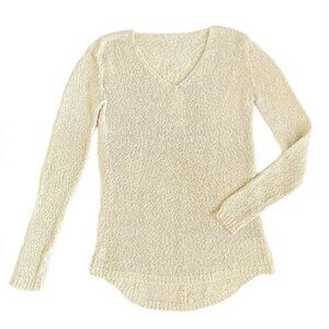 Cream Knit V-Neck Sweater. Size M